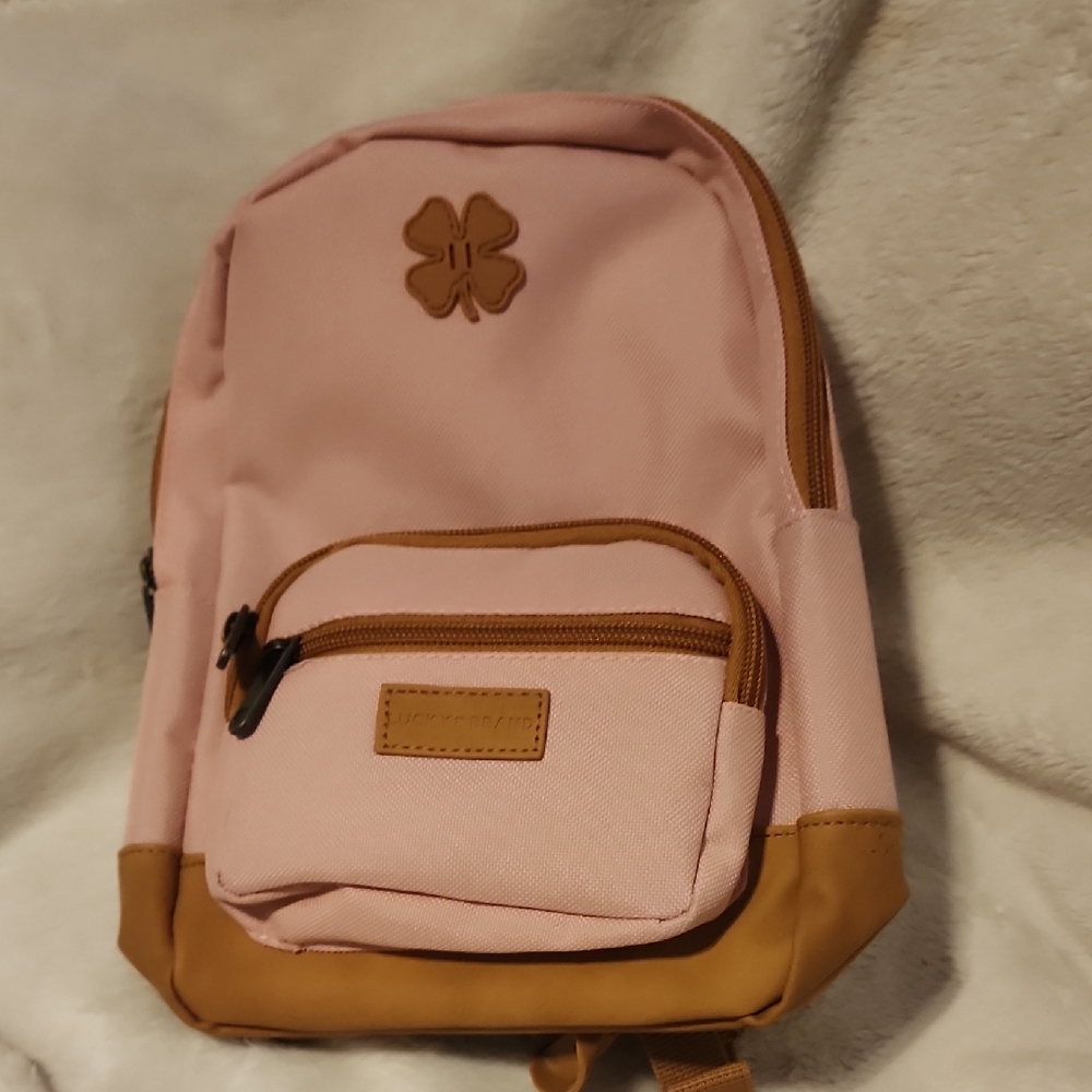 Pink and Tan Casual Backpack with Clover Emblem
